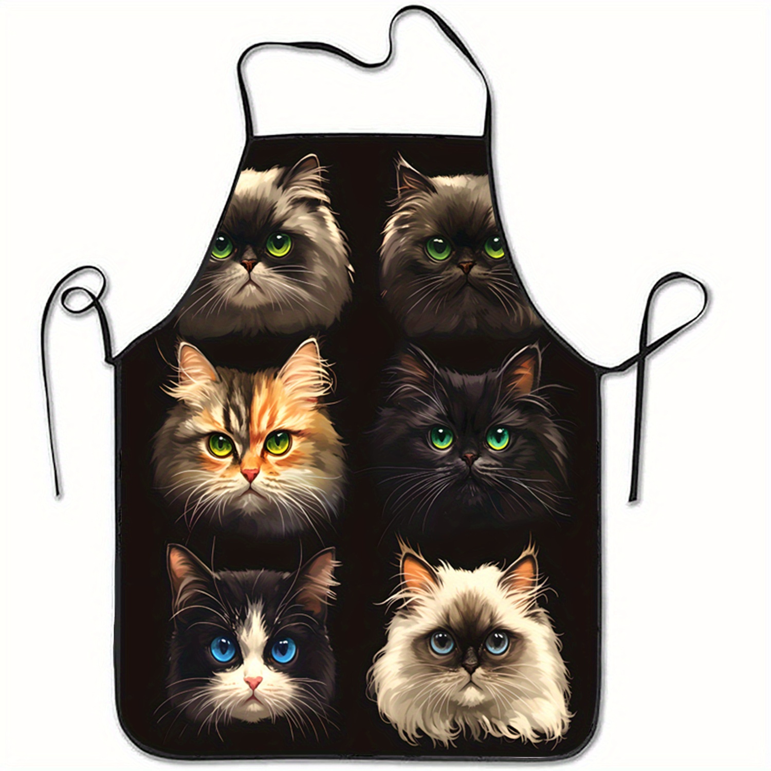 Kitchen Baking Background - Schürze mit Katzengesicht-Porträt, schwarzer Hintergrund, grüne