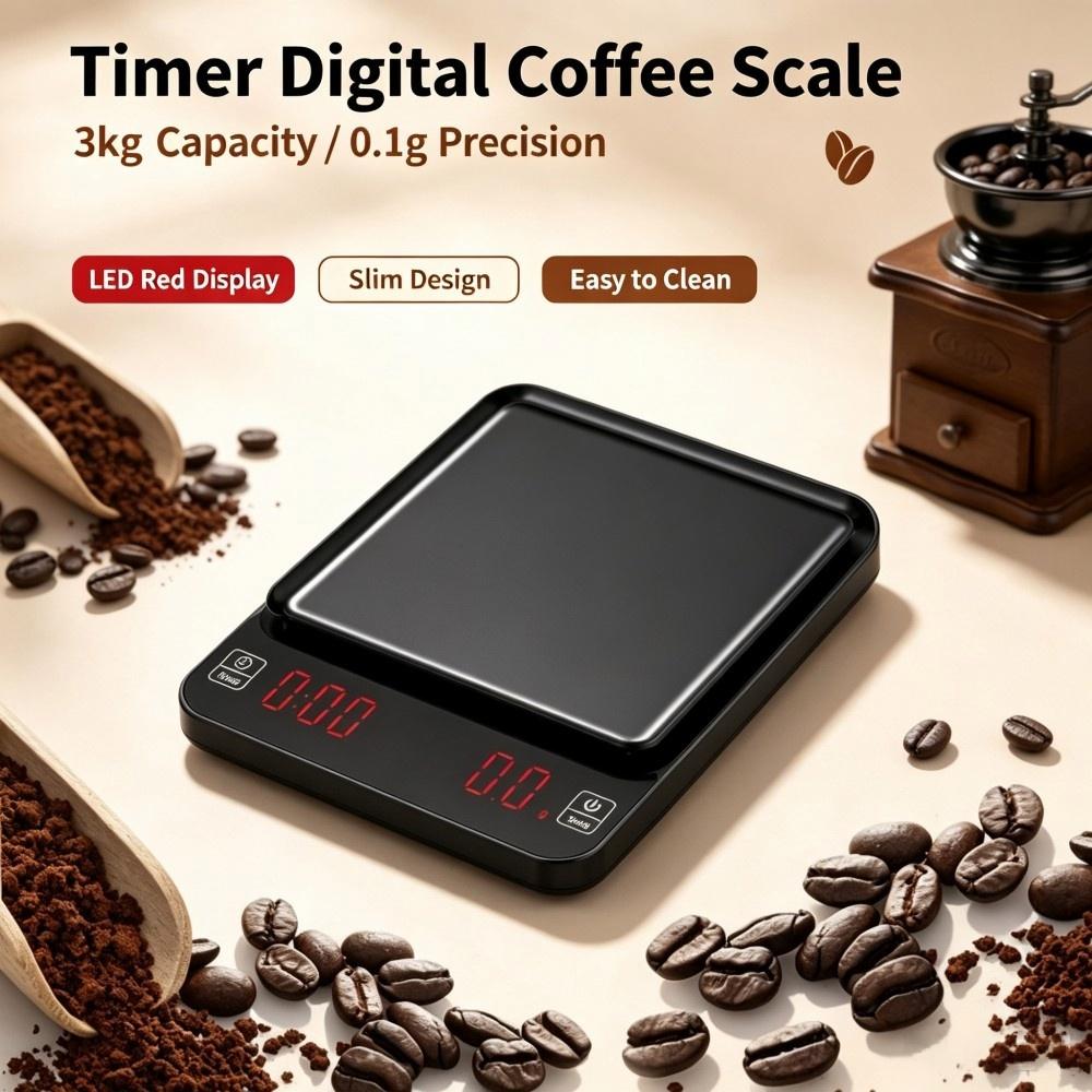 Baking In Kitchen - 3kg/0,1g Hochpräzise Digitale Kaffeewaage, LED Tragbare