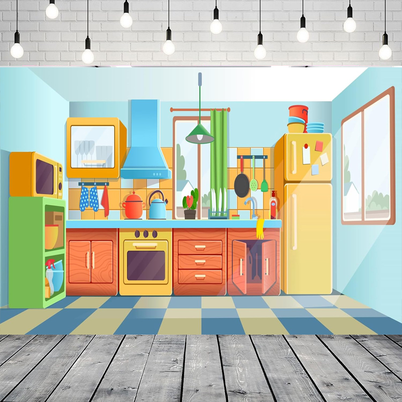 Kitchen Baking Background - Fotografie-Hintergrund für Kinder, Cartoon-Küche zum Backen,