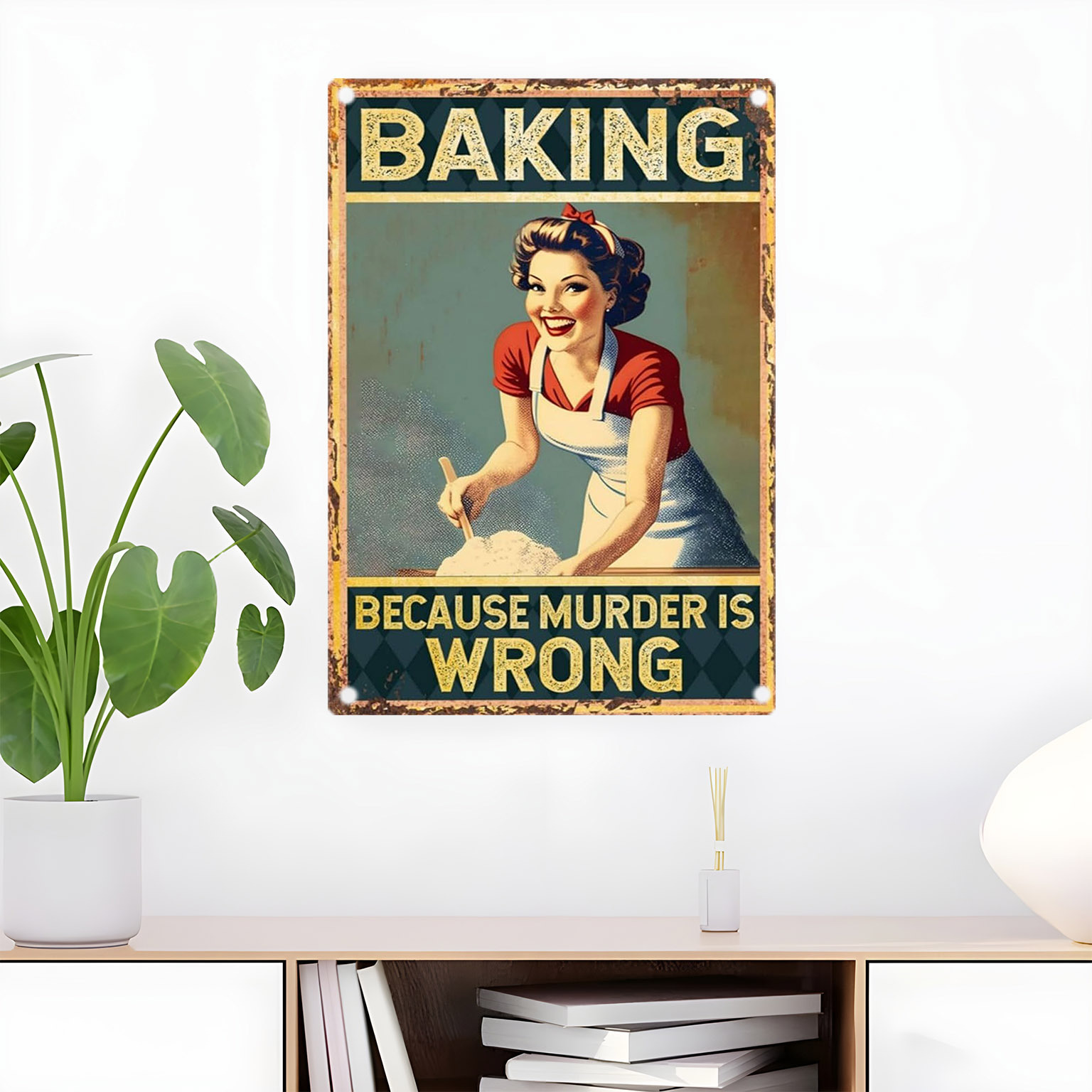 Kitchen Baking Quotes - Vintage lustiges Backzitat Metall-Wanddekor-Schild - 