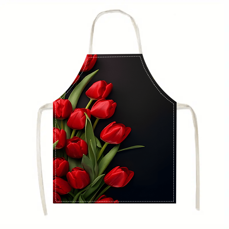 Kitchen Baking Background - 1 Stück Leinenschürze mit roten Tulpenblumen