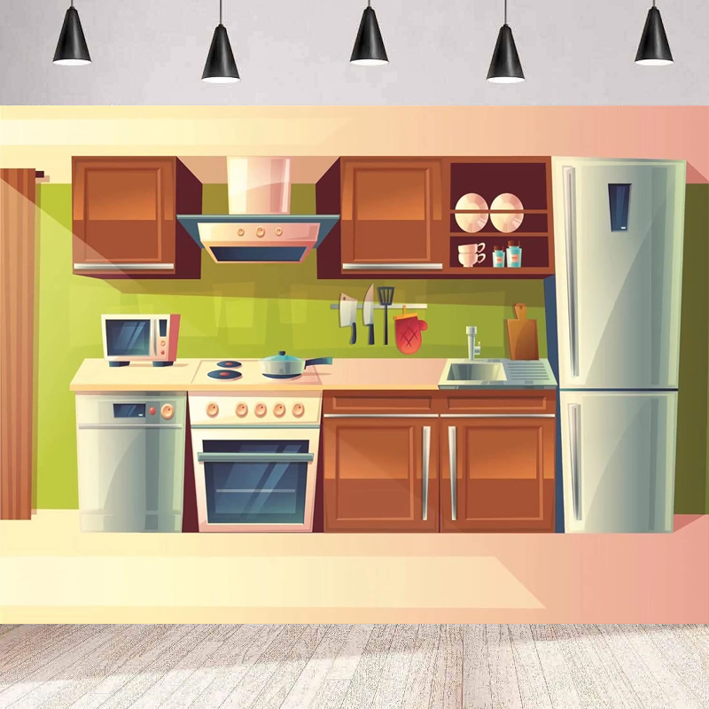 Kitchen Baking Background - Fotografie Hintergrund Cartoon Küche Baby Kinder