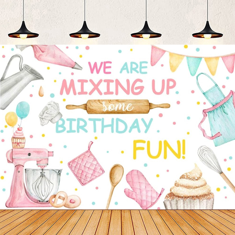 Kitchen Baking Background - Rosa Back- und Dessert-Fotografie-Hintergrund „Happy Birthday“